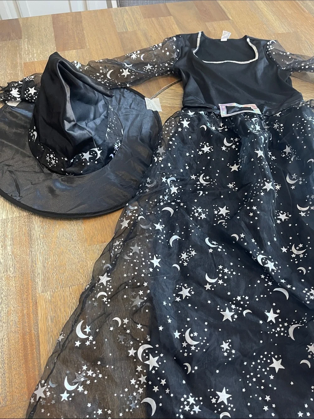 Girls Black Star & Moon Witch Costume Dress with Hat